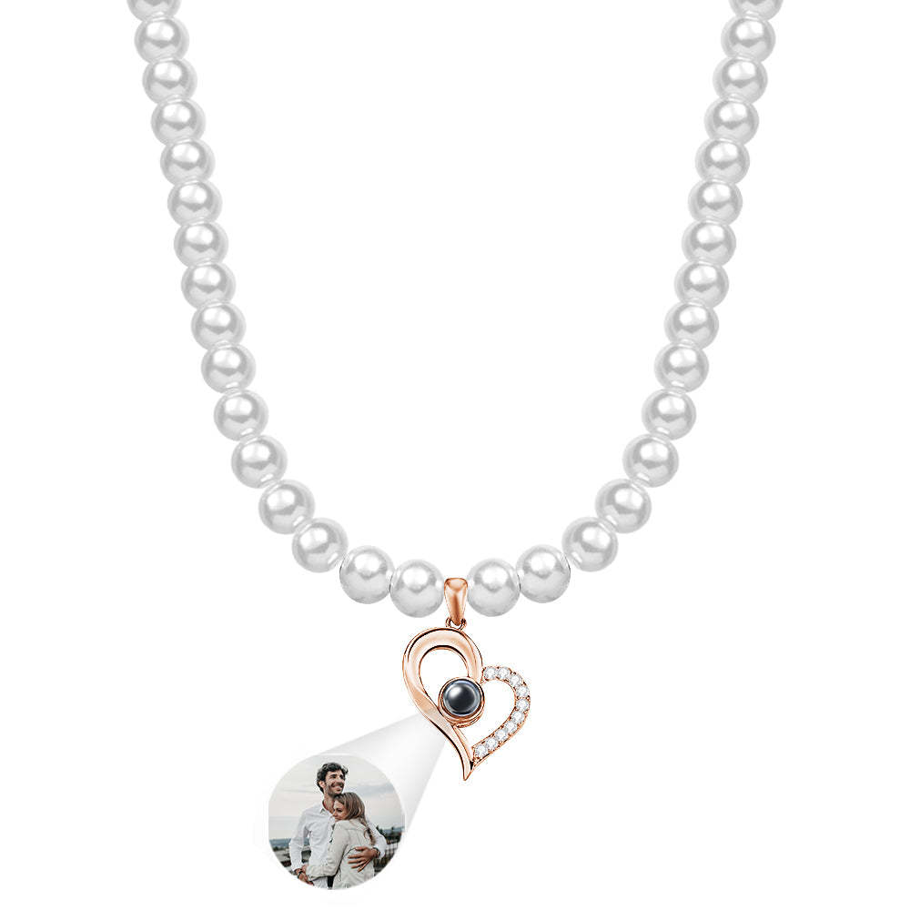 Custom Projection Necklace Diamond Heart Pearl Gift for Her - NameNecklace