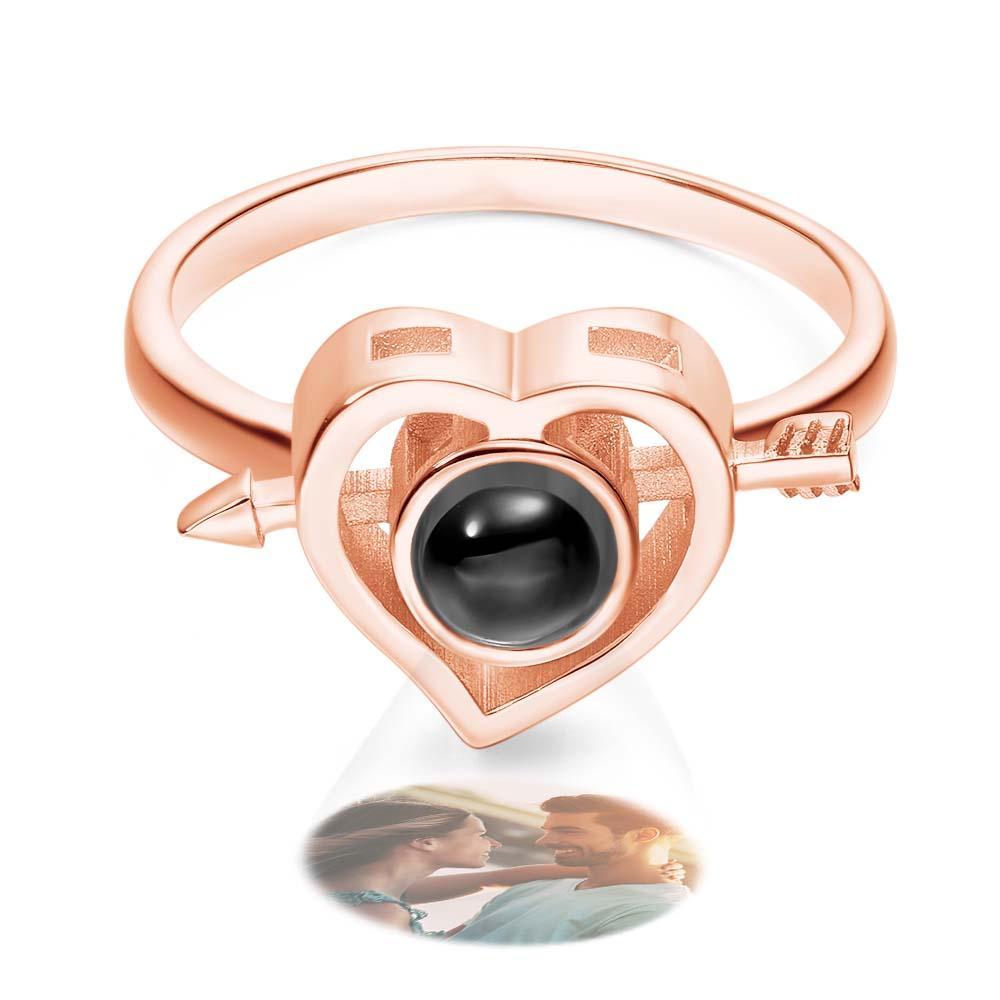 Custom Photo Projection Rings Arrow Through Heart Couple Gifts - NameNecklace