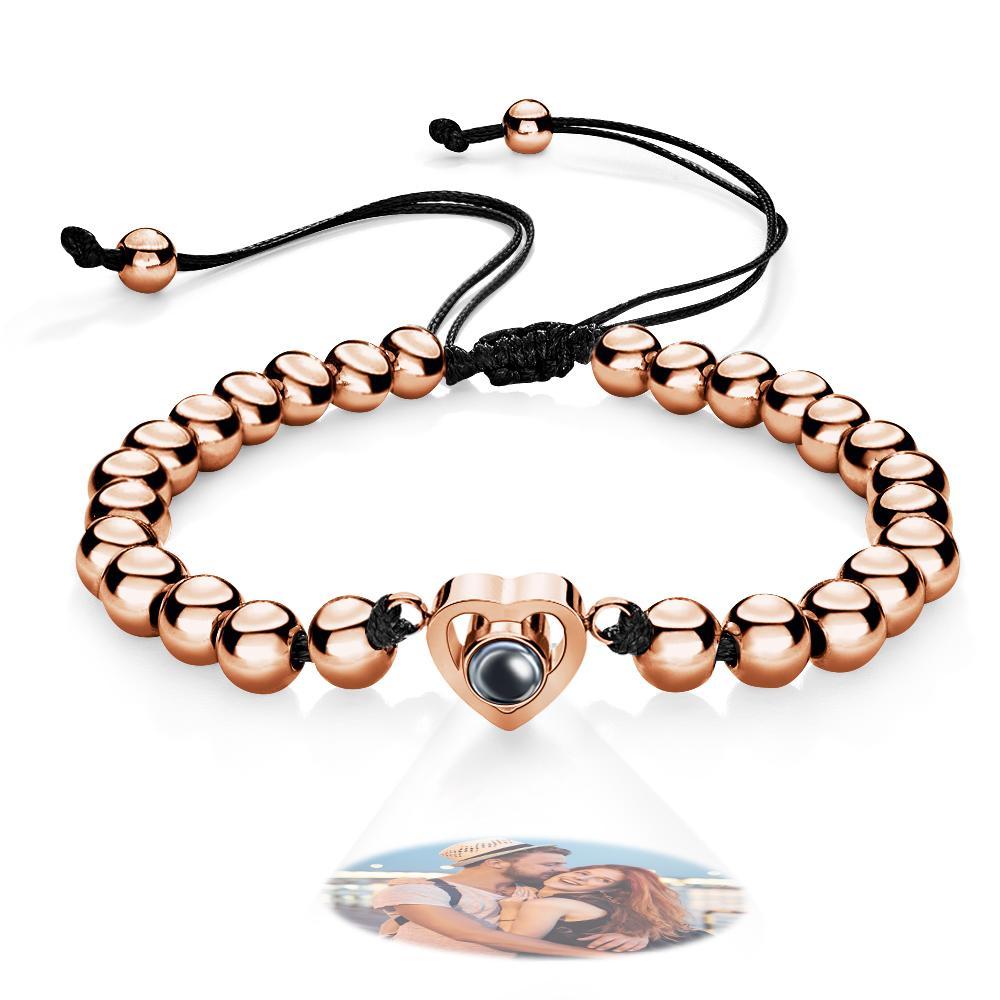 Custom Photo Projection Bracelet Personalized Heart Beads Adjustable Bracelet Gifts For Women - NameNecklace