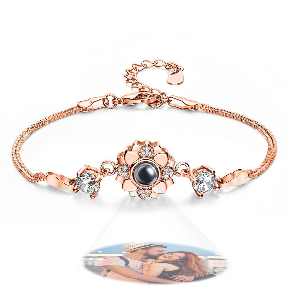 Custom Photo Projection Bracelet Flower Romantic Commemorate Gifts for Girlfriend - NameNecklace