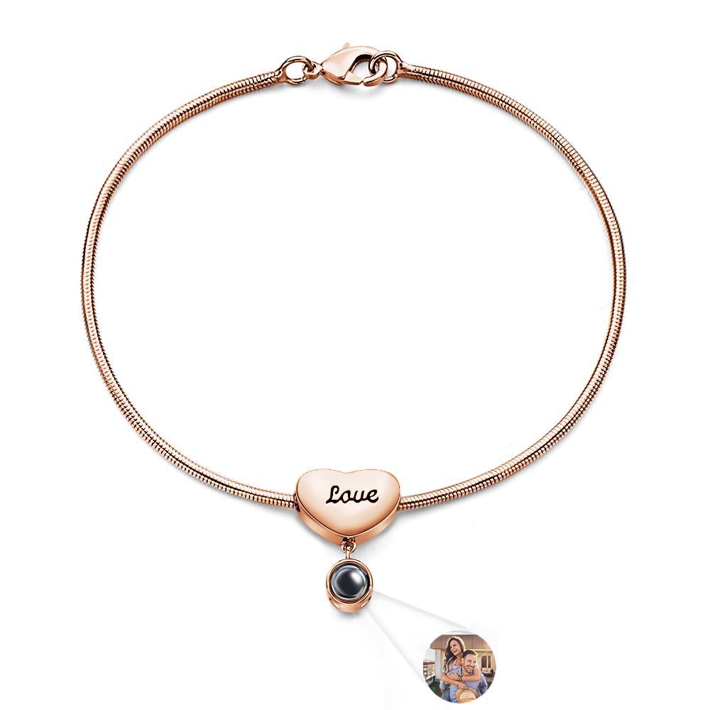 Custom Projection Bracelet Engraved Heart Gift for Her - NameNecklace