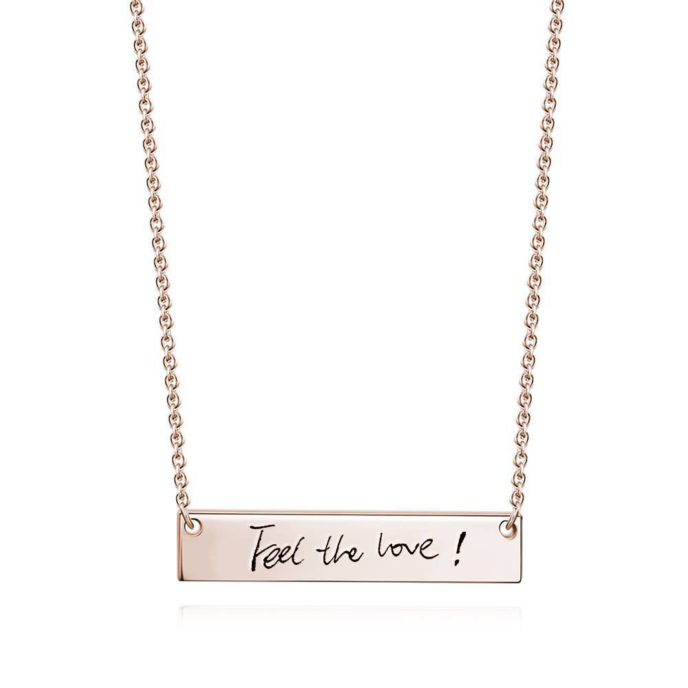 Custom Actual Handwriting Photo Necklace, Engraved Handwriting Bar Necklace Copper in Rose Gold Plated