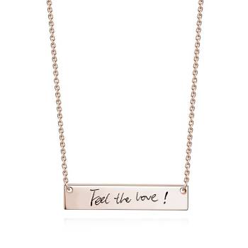 Custom Actual Handwriting Photo Necklace, Engraved Handwriting Bar Necklace Copper in Rose Gold Plated