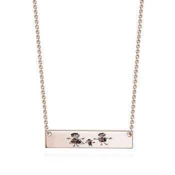 Custom Kids Drawing Photo Neckalce, Children Artwork Bar Neckalce Copper in Rose Gold Plated