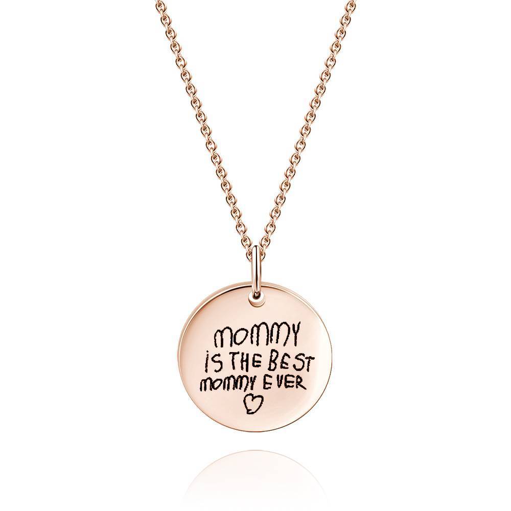 Custom Actual Handwriting Engraved Disc Necklace Copper in Rose Gold Plated
