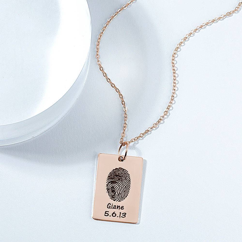 Custom Actual Fingerprint Engraved Photo Necklace Copper in Rose Gold Plated