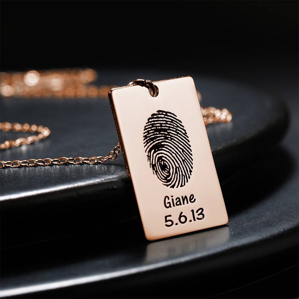 Custom Actual Fingerprint Engraved Photo Necklace Copper in Rose Gold Plated