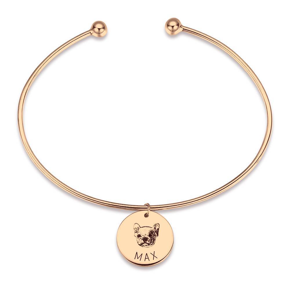 Portrait Photo Bangle with Engraving Round Shape Rose Gold Plated