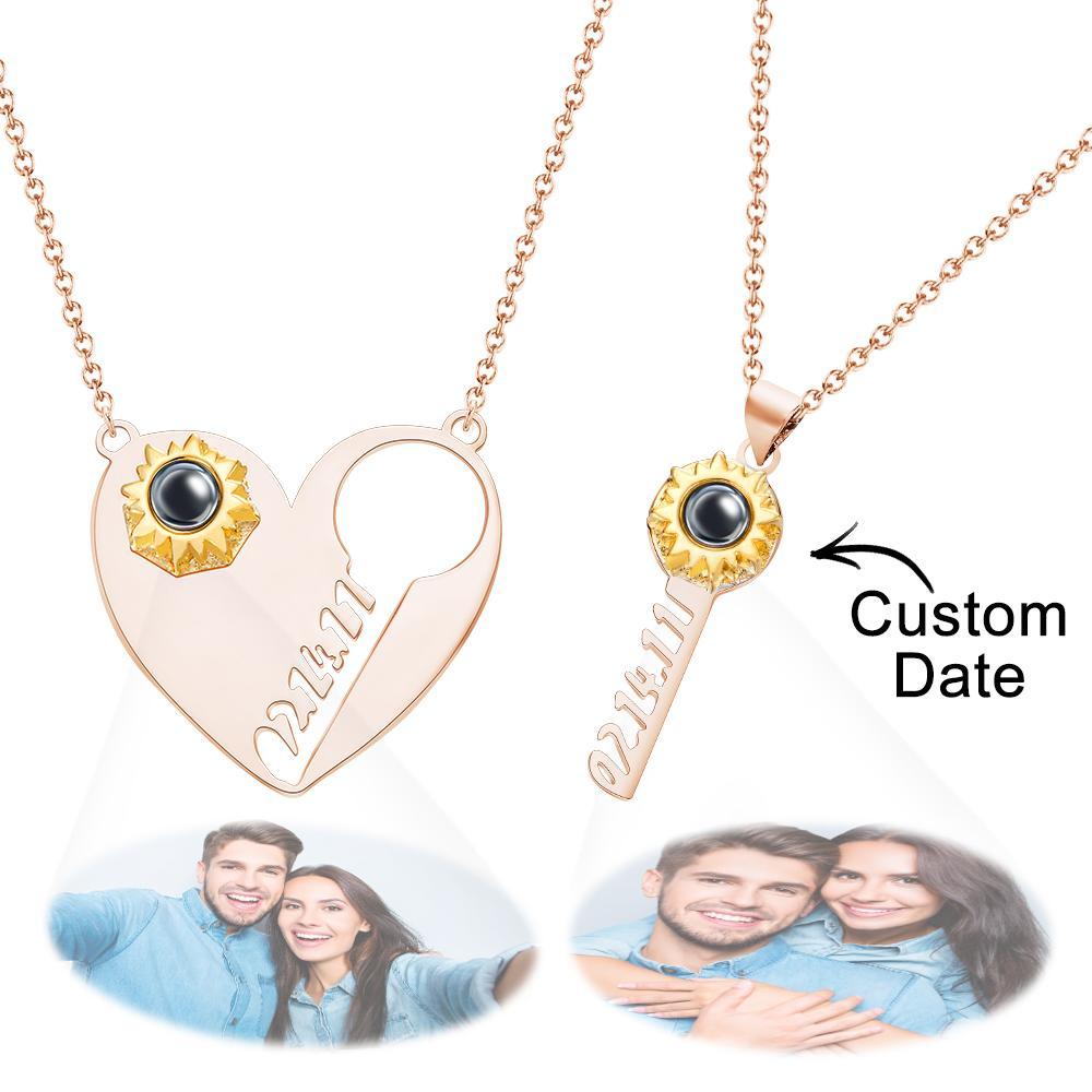 Custom Engraved Projection Necklace Custom Date Key of Heart Couple Gifts - NameNecklace