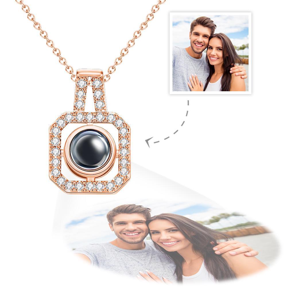 Custom Photo Projection Necklace Square Photo Projection Pendant Necklace for Her - NameNecklace