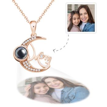Custom Photo Projection Necklace Moon Pendant Necklace Gift for Mom - NameNecklace