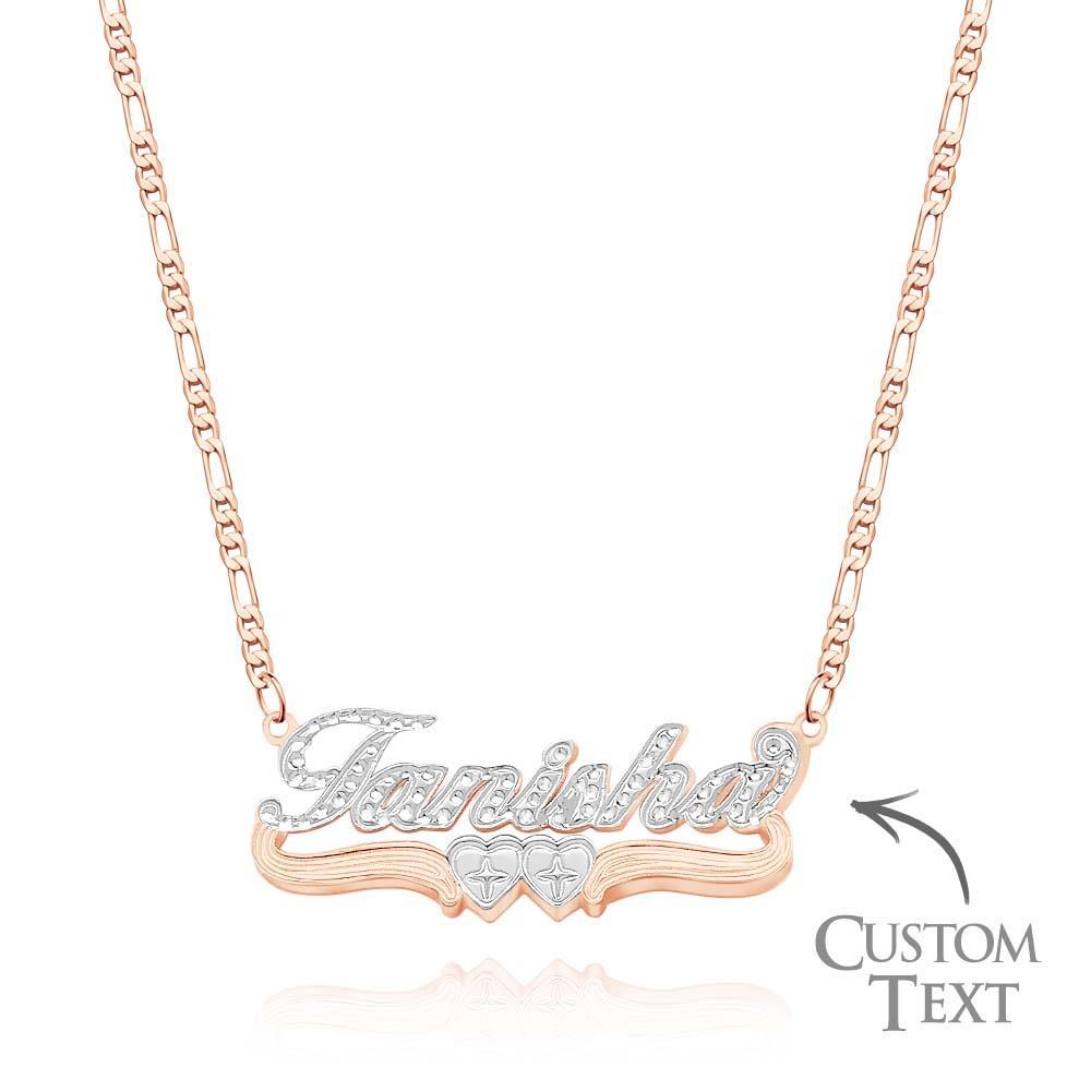 Personalized Hip Hop Name Necklace Double Hearts Decor Necklace Gifts for Men - NameNecklace