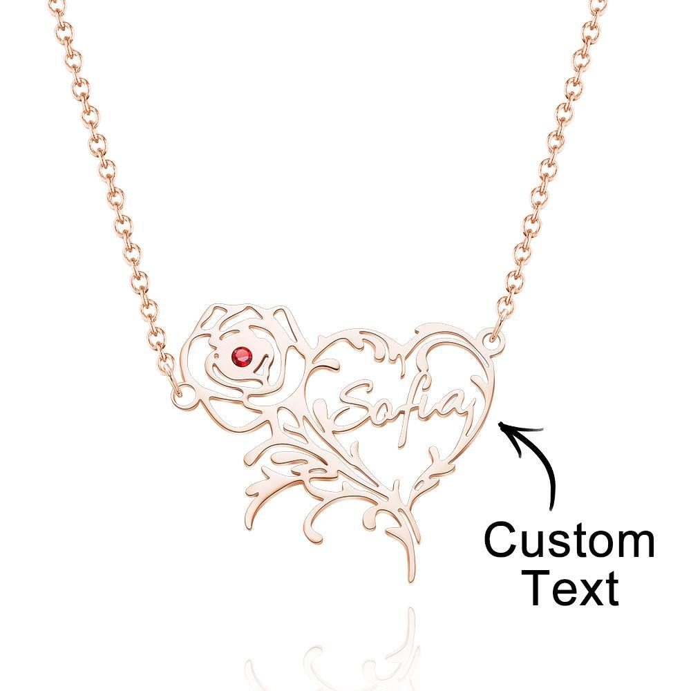 Custom Name Birthstone Necklace Rose Heart Shape Exquisite Gifts - NameNecklace