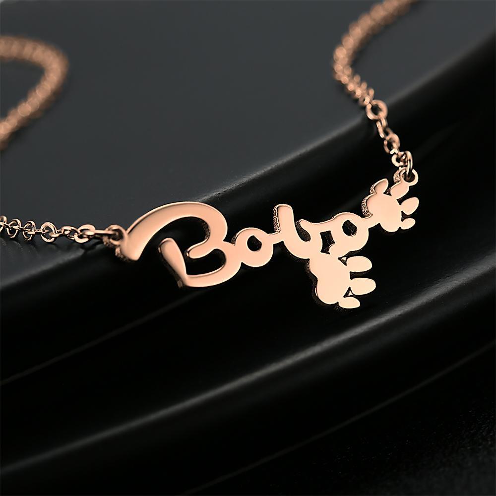 Personalized Name Necklace With Cute Footprint Rose Gold Plated