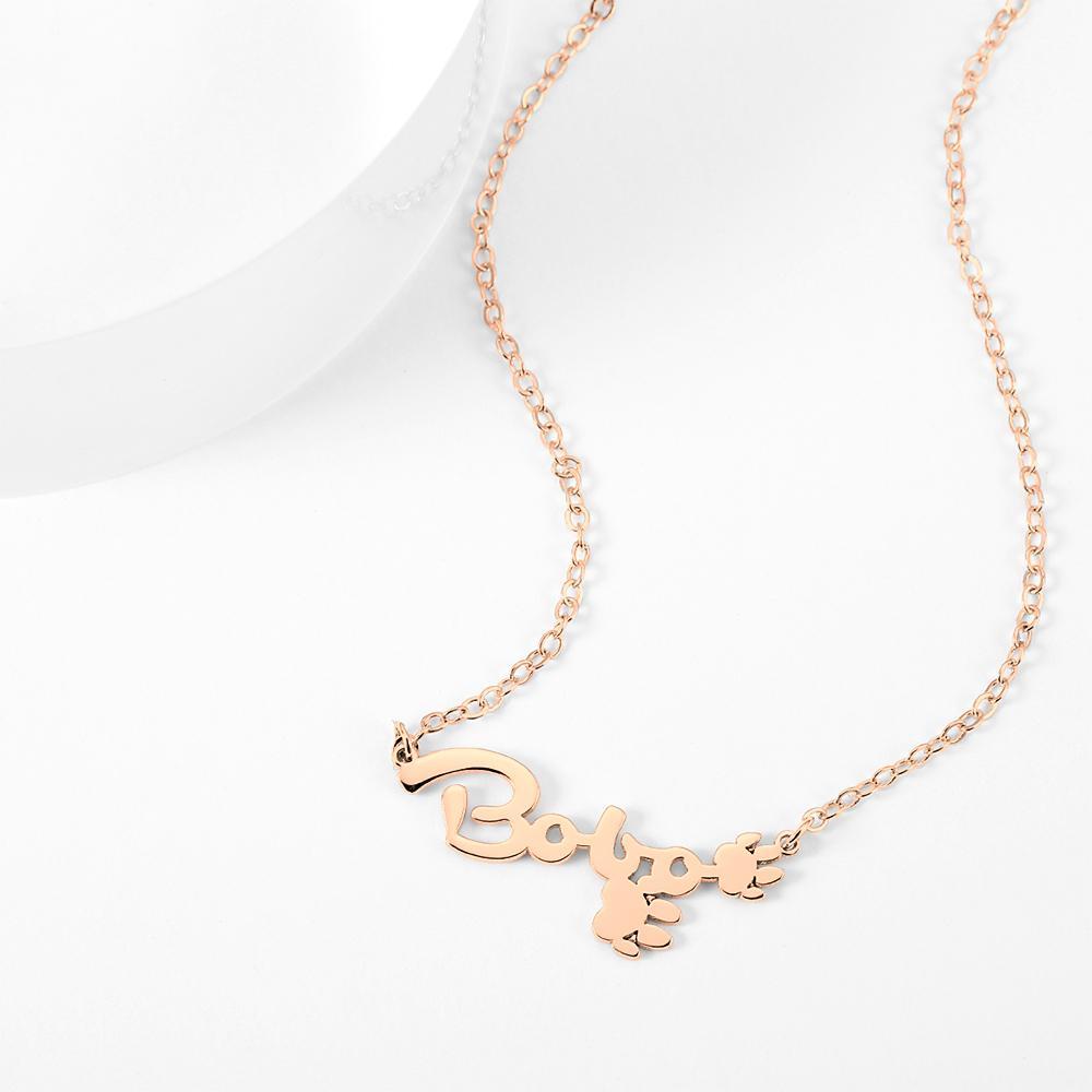 Personalized Name Necklace With Cute Footprint Rose Gold Plated
