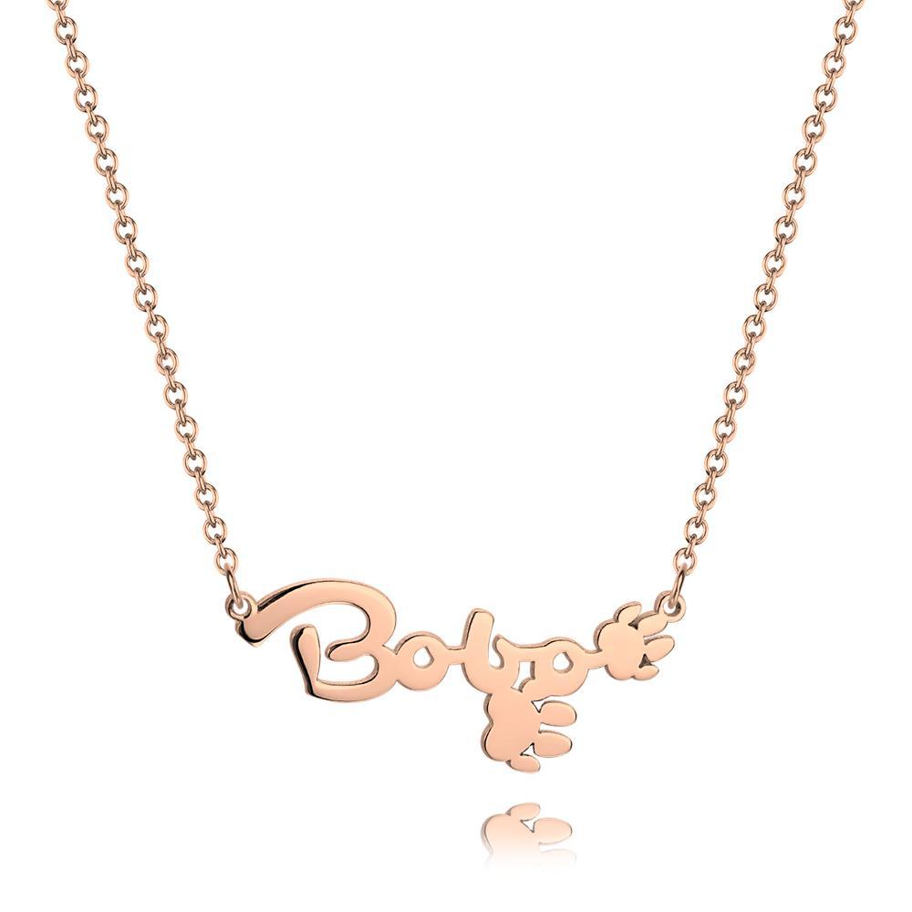 Personalized Name Necklace With Cute Footprint Rose Gold Plated