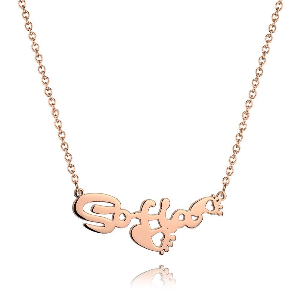 Personalized Name Necklace With Heart Footprint Rose Gold Plated