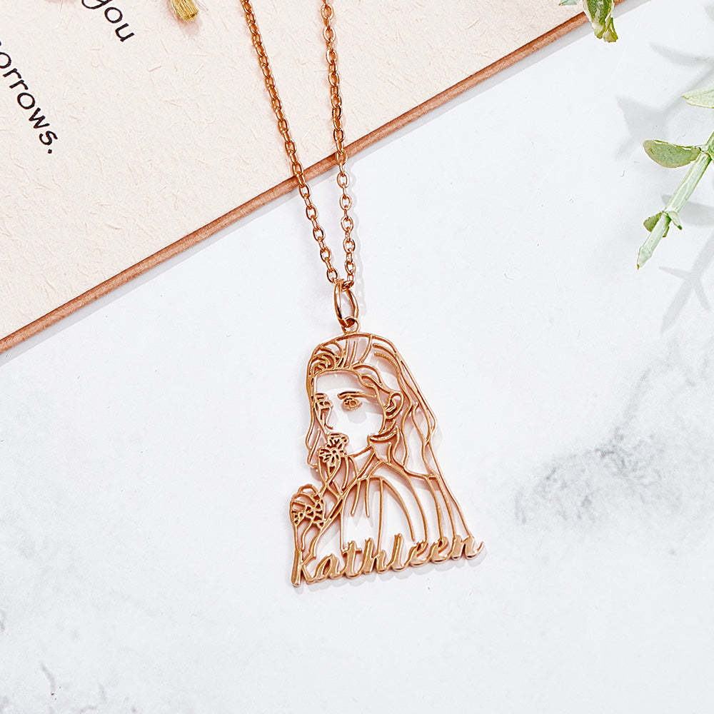 Personalized Name Portrait Line Art Drawing Necklace for Her - NameNecklace