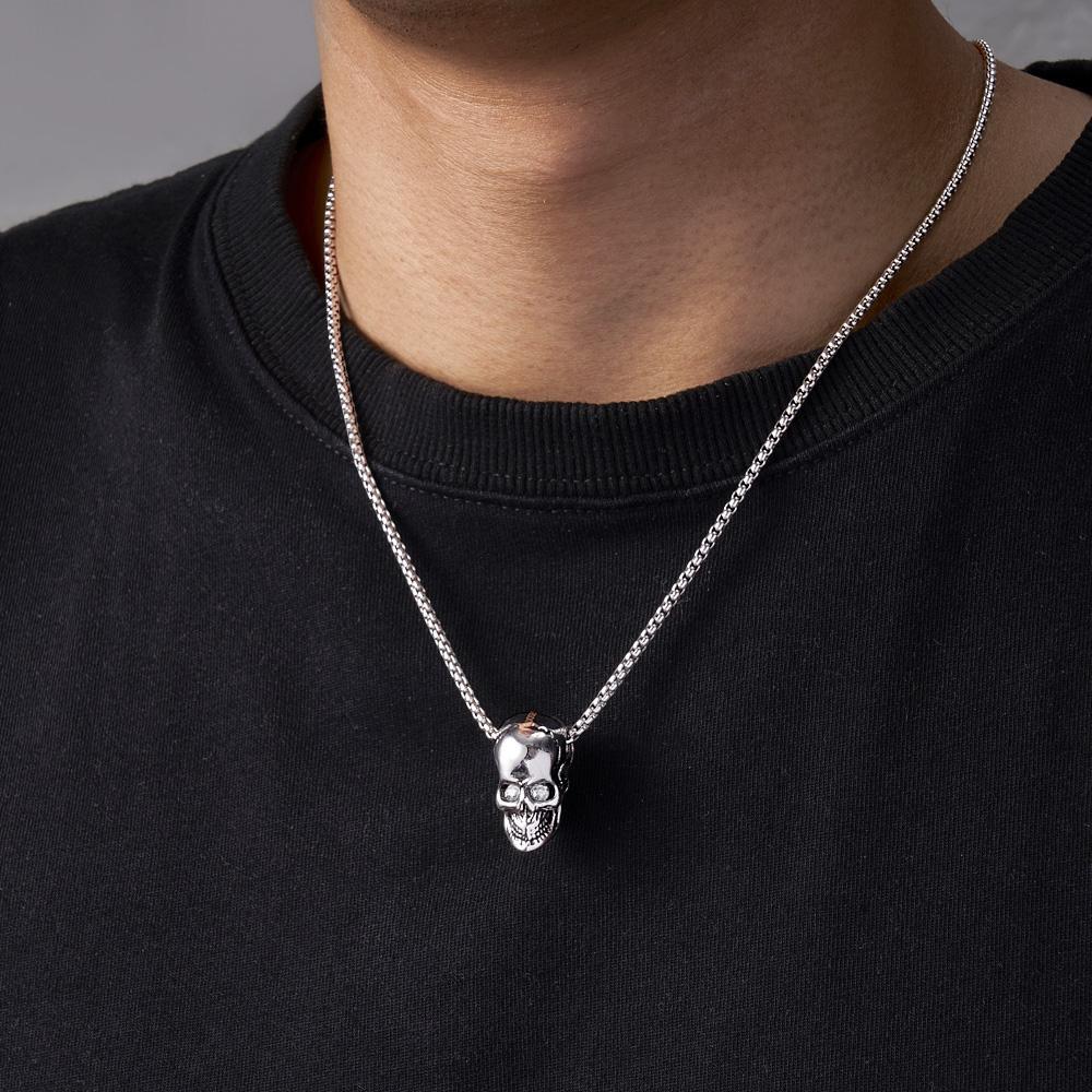 Engraved Skull Necklace With Birthstone Eyes Creative Gifts Halloween - NameNecklace