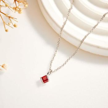 Personalized Birthstone Strip Necklace Colorful Square Diamond Pendant Gifts For Her - NameNecklace