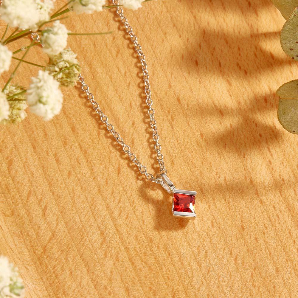 Personalized Birthstone Strip Necklace Colorful Square Diamond Pendant Gifts For Her - NameNecklace