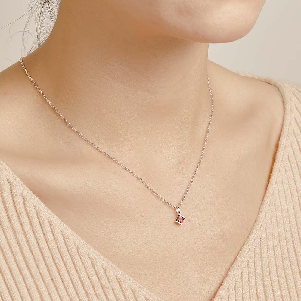 Personalized Birthstone Strip Necklace Colorful Square Diamond Pendant Gifts For Her - NameNecklace