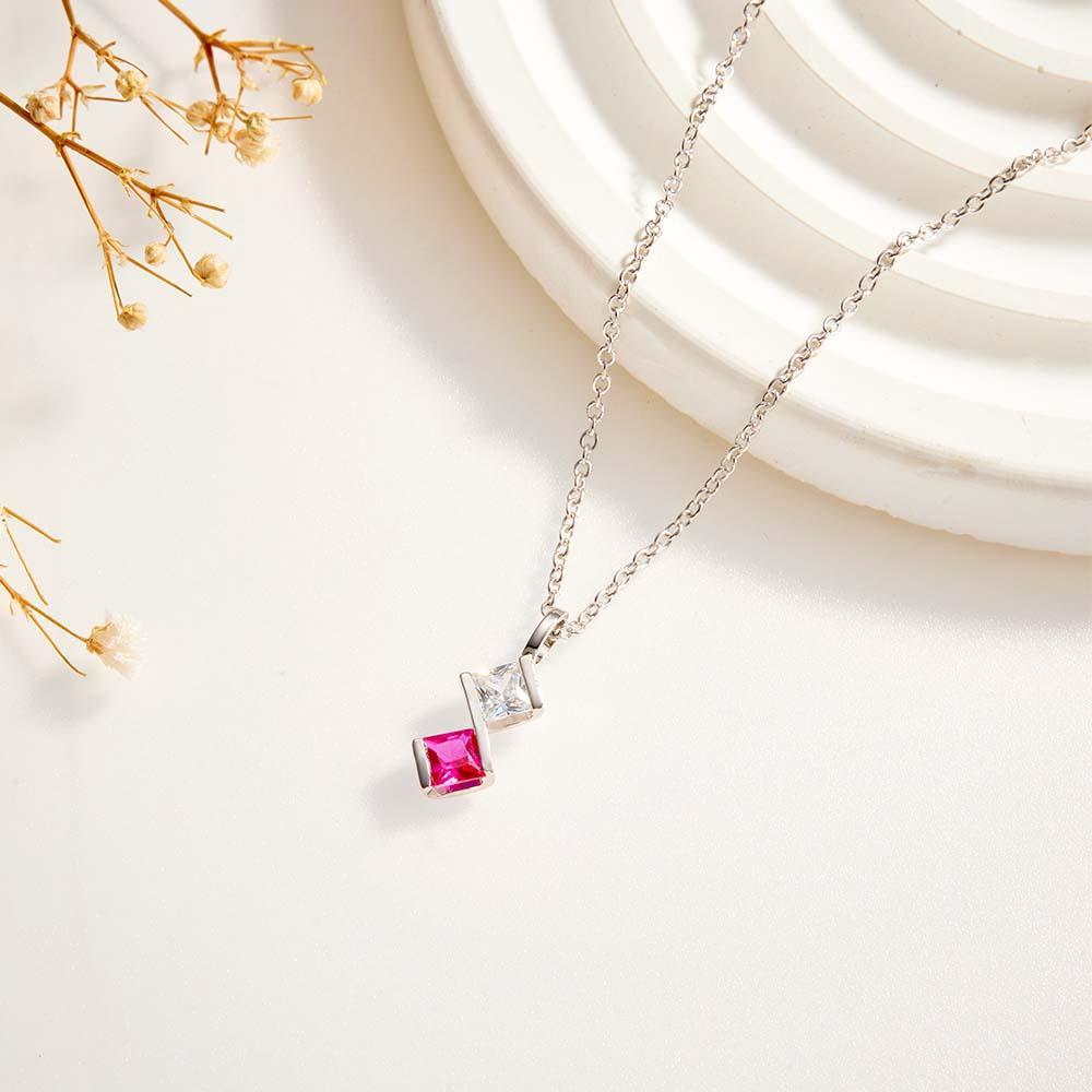 Personalized Birthstone Strip Necklace Colorful Square Diamond Pendant Gifts For Her - NameNecklace