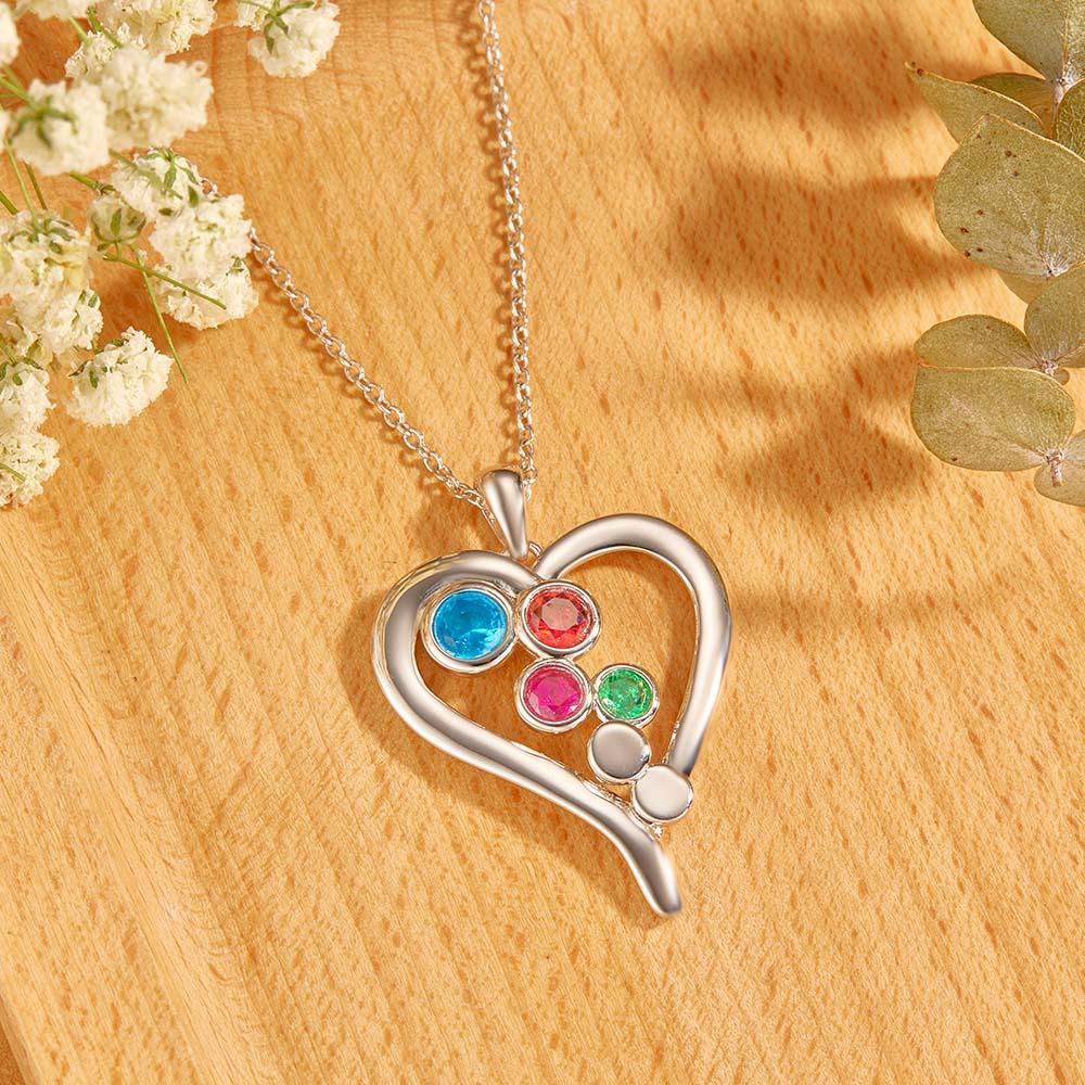 Personalized Birthstone Necklace Optional Quantity Diamonds Heart-shaped Pendant Jewelry For Her - NameNecklace