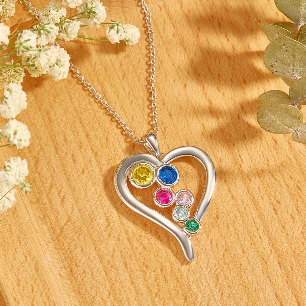 Personalized Birthstone Necklace Optional Quantity Diamonds Heart-shaped Pendant Jewelry For Her - NameNecklace