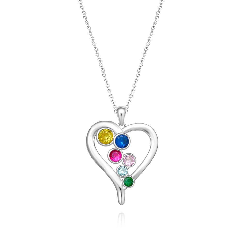 Personalized Birthstone Necklace Optional Quantity Diamonds Heart-shaped Pendant Jewelry For Her - NameNecklace