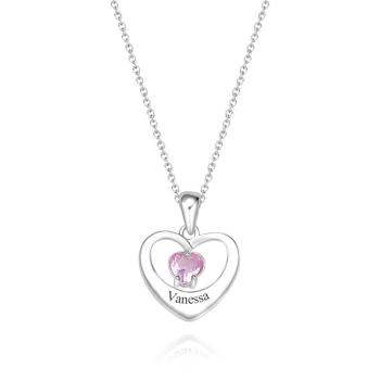 Personalized Birthstone Necklace With Text Hollow Cut Heart Pendant Gifts For Her - NameNecklace