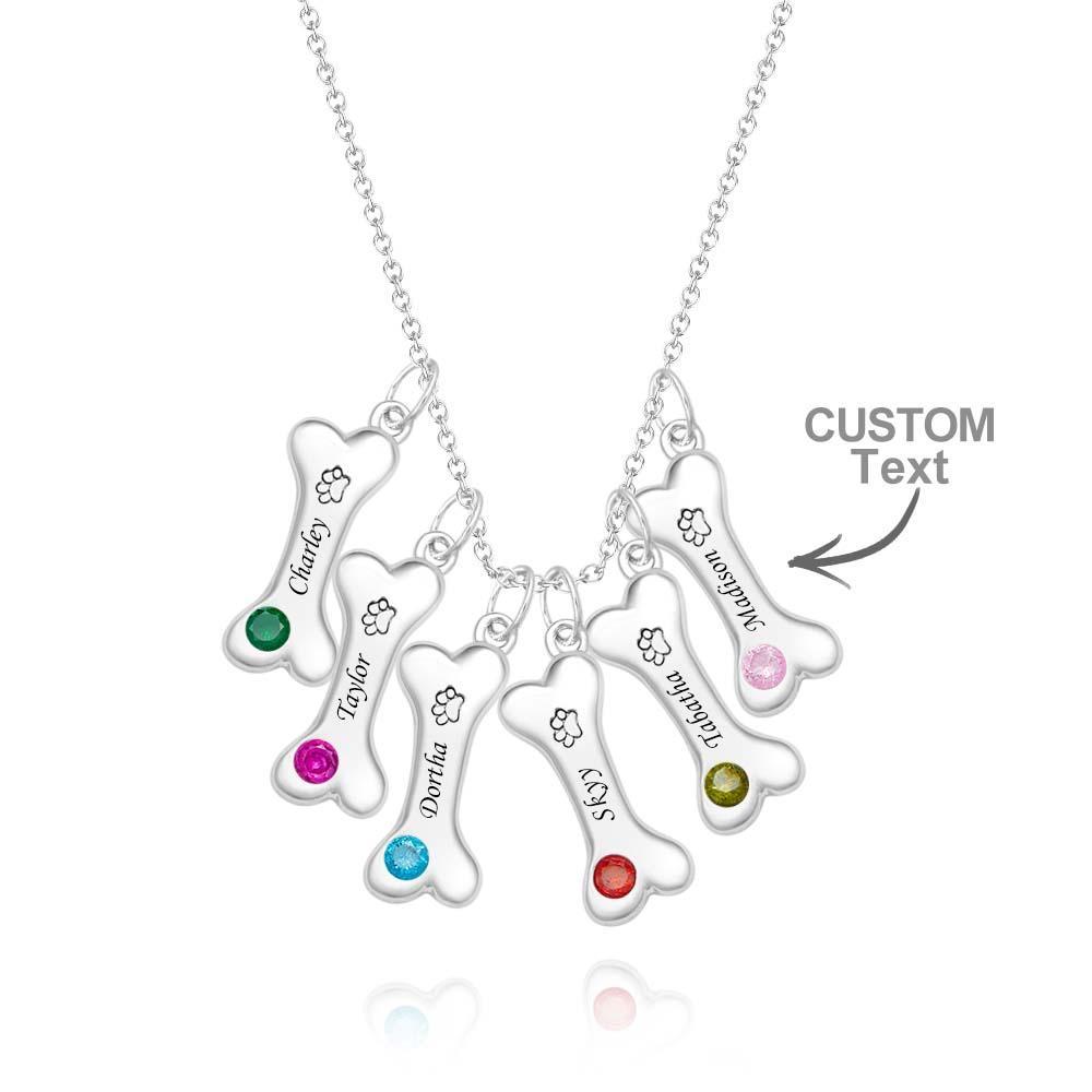 Engravable Bone Necklace With Birthstone Custom Pet Paw Pendant Gift For Pet Lovers - NameNecklace