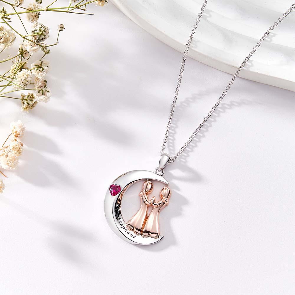 Personalized Heart Birthstone Necklace Engraved Moon Sweet Girls Jewelry For Friends - NameNecklace