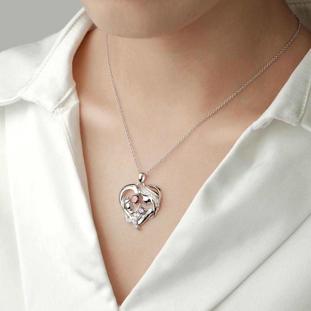 Engravable Mom And Baby Necklace With Birthstone Warm Gifts For Mom - NameNecklace