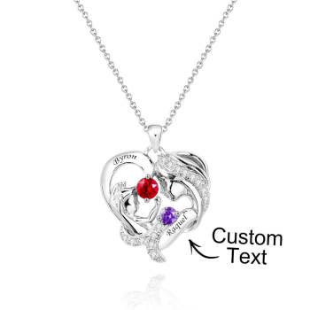 Engravable Mom And Baby Necklace With Birthstone Warm Gifts For Mom - NameNecklace