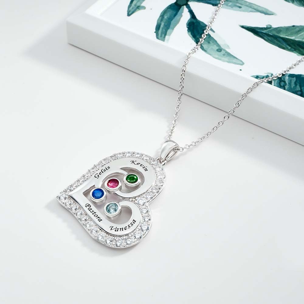 Engravable Heart Hollow Out Necklace WIth Zircon Decor Family Gifts - NameNecklace