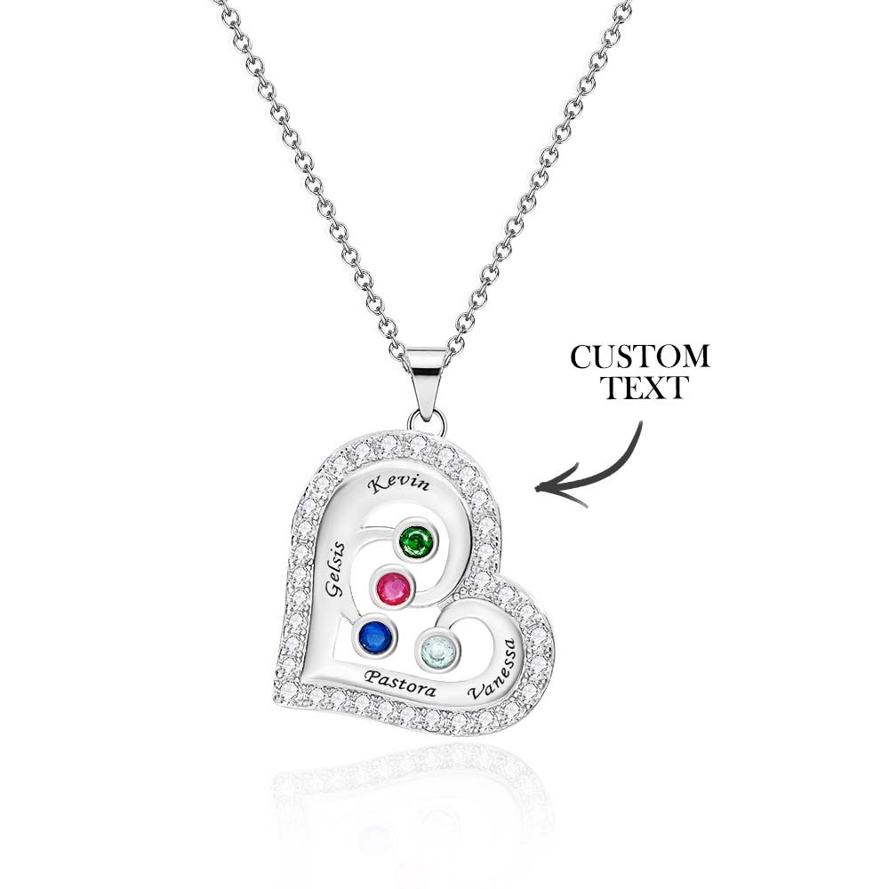 Engravable Heart Hollow Out Necklace WIth Zircon Decor Family Gifts - NameNecklace