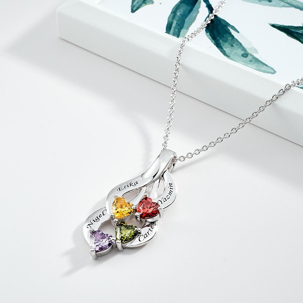 Engravable Vintage Necklace With Heart Birthstone Pendant Necklace For Her - NameNecklace