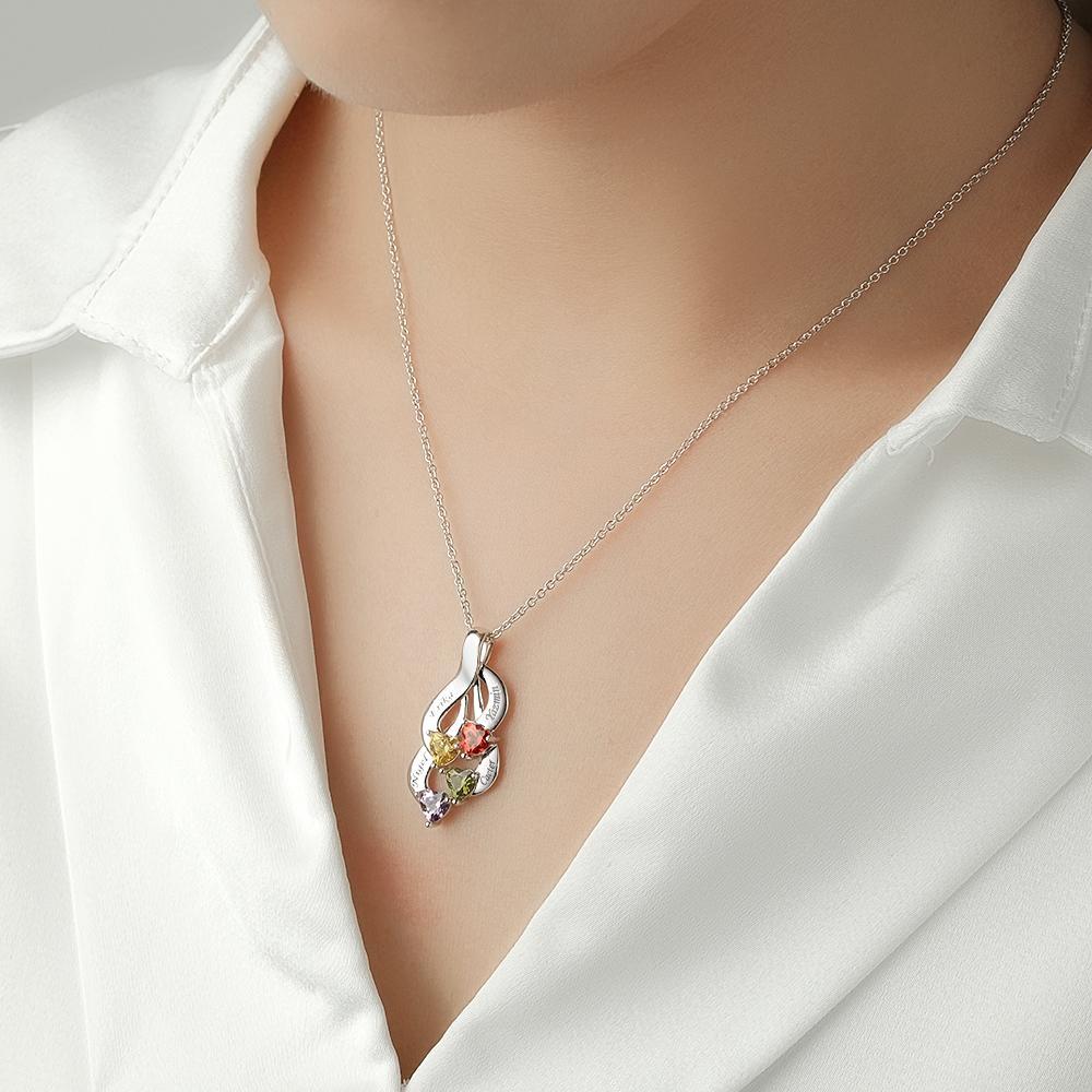 Engravable Vintage Necklace With Heart Birthstone Pendant Necklace For Her - NameNecklace