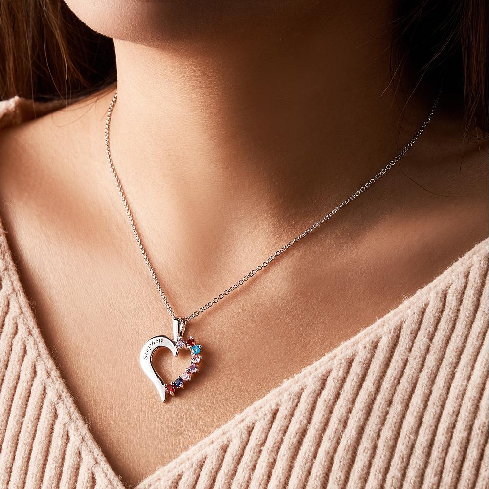 Fashion Birthstone Necklace Heart-Shaped Pendant For Her - NameNecklace