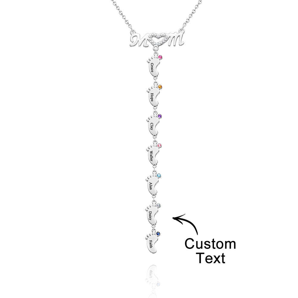Mother's Necklace With Small Custom Name & Birthstone Baby Foot Charms - NameNecklace