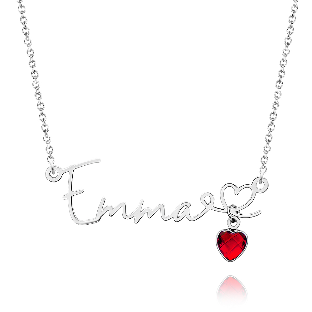 Personalized Name Necklace with Heart Birthstone Custom Name Necklace with Birthstone Heart Birthstone Name Necklace