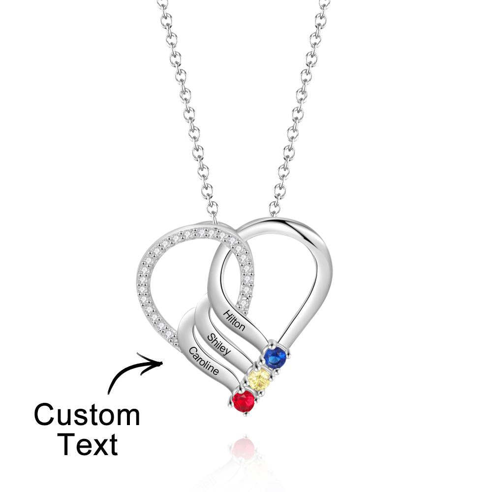 Engraved Name 2-5 Birthstones Heart Necklace Personalized Family Heart Pendant Mother Necklace Gift - NameNecklace