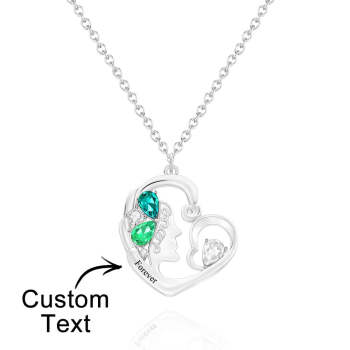 Custom Birthstone Women Necklace Personalized Engraved Heart Charm Gifts - NameNecklace
