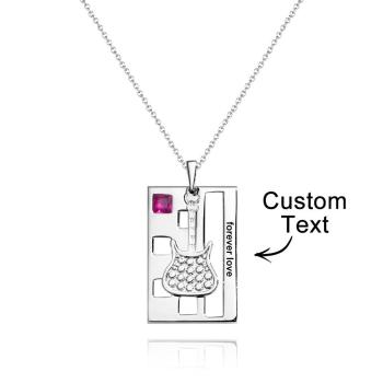 Custom Engraved Birthstone Necklace Forever Love Guitar Music Gifts - NameNecklace