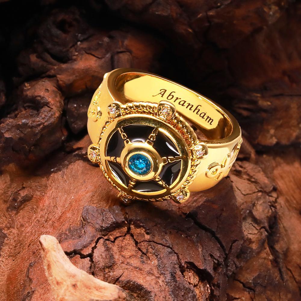 Engravable Boat Rudder Ring With Diamond Unique Retro Ring Gift For Him - NameNecklace