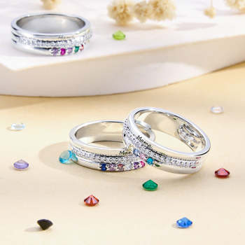 Personalized Birthstones Ring with Engraved Text Family Ring Jewelry Birthday Gift for Mom Grandma - namenecklace