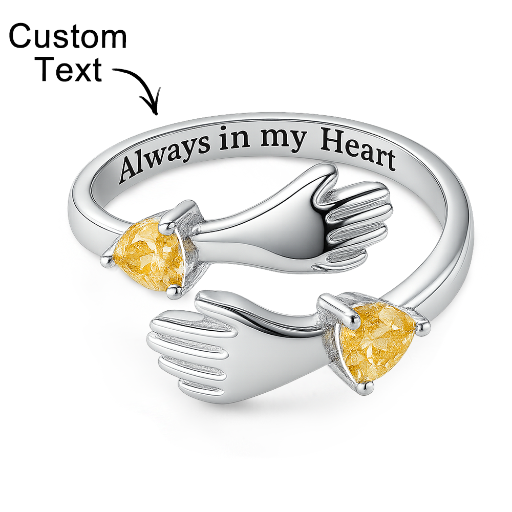 Grandma and Granddaughter Hands Ring – Two Hands Embrace Design with Personalized Birthstones