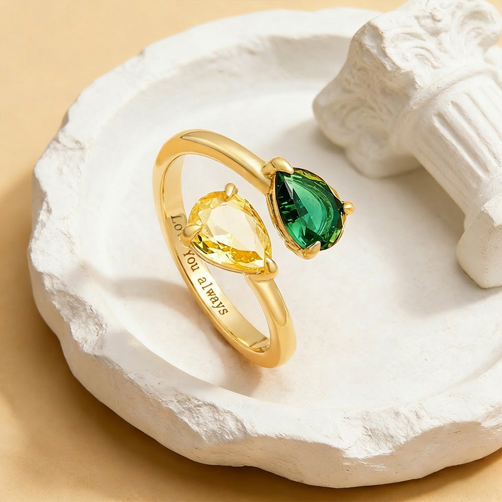 Personalized Two Birthstone Ring for Her – Valentine’s Day Gift for Girlfriend or Wife