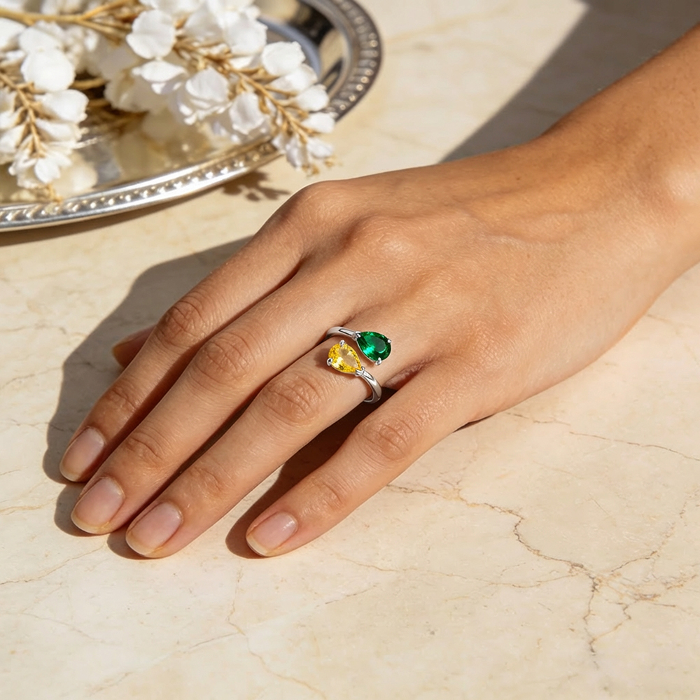 Personalized Two Birthstone Ring for Her – Valentine’s Day Gift for Girlfriend or Wife